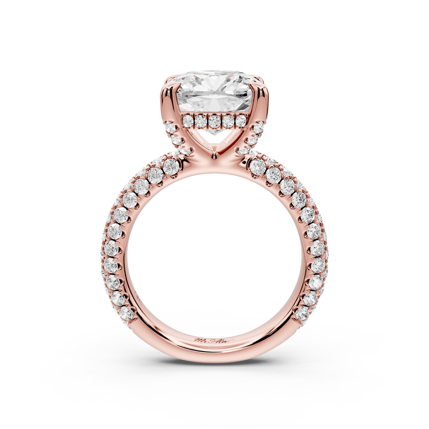 Emilia - 4ct 18k rose gold cushion Hidden Halo Diamond Crown Rollover Pavé Engagement Ring - Mr. Alex Jewelry