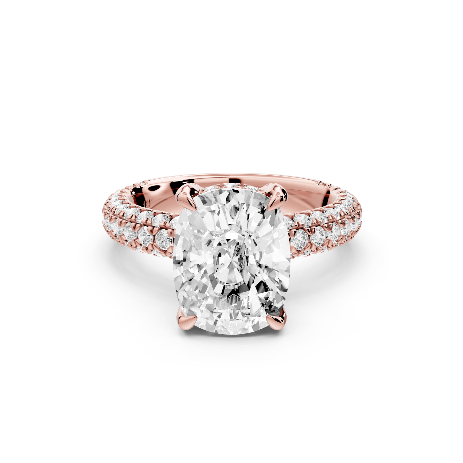 Emilia - 4ct 18k rose gold ecushion Hidden Halo Diamond Crown Rollover Pavé Engagement Ring - Mr. Alex Jewelry
