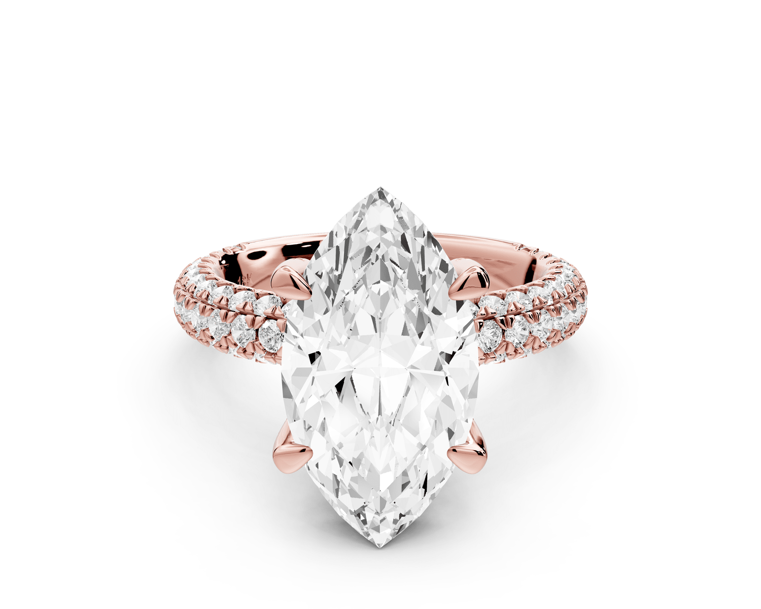 Emilia - 4ct 18k rose gold marquise Hidden Halo Diamond Crown Rollover Pavé Engagement Ring - Mr. Alex Jewelry