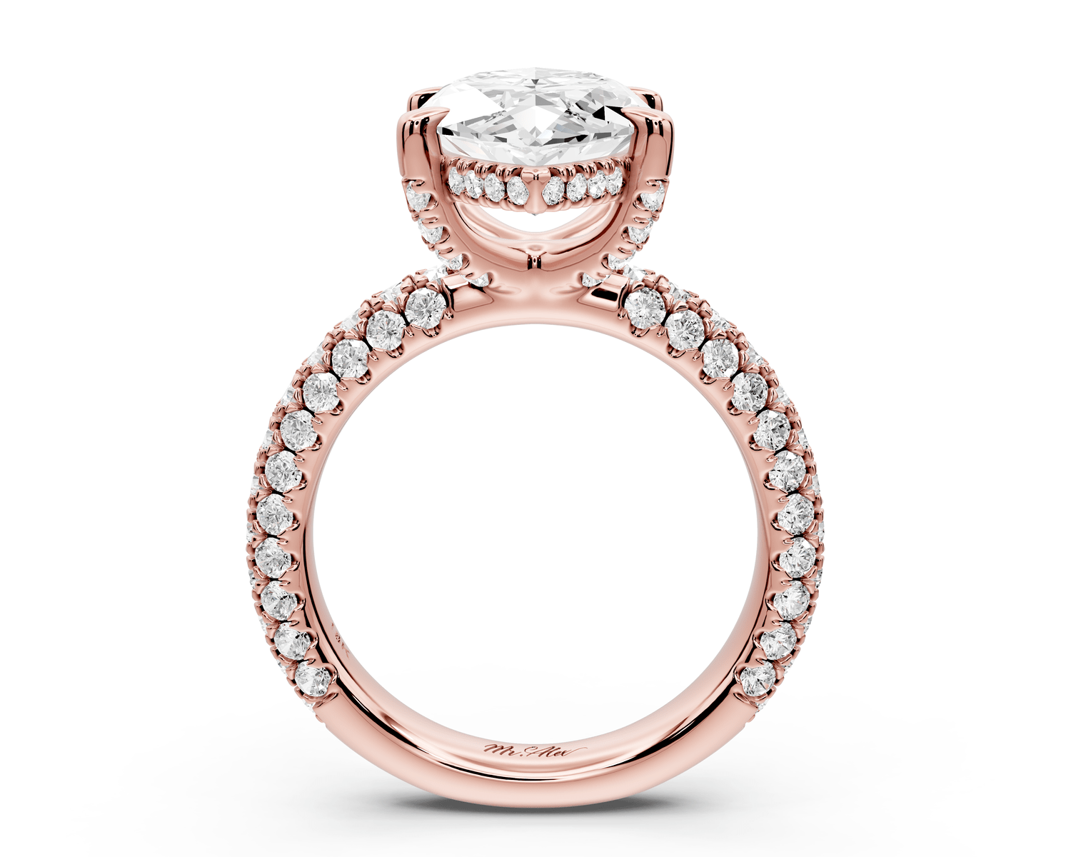 Emilia - 4ct 18k rose gold marquise Hidden Halo Diamond Crown Rollover Pavé Engagement Ring - Mr. Alex Jewelry