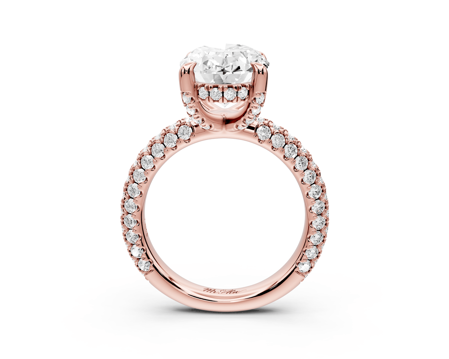 Emilia - 4ct 18k rose gold oval Hidden Halo Diamond Crown Rollover Pavé Engagement Ring - Mr. Alex Jewelry