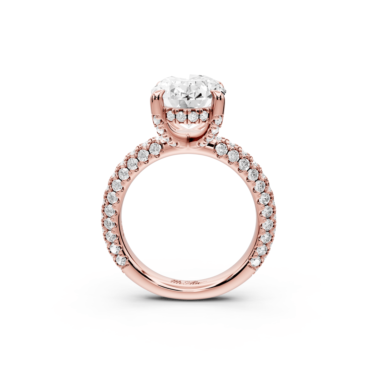 Emilia - 4ct 18k rose gold oval Hidden Halo Diamond Crown Rollover Pavé Engagement Ring - Mr. Alex Jewelry
