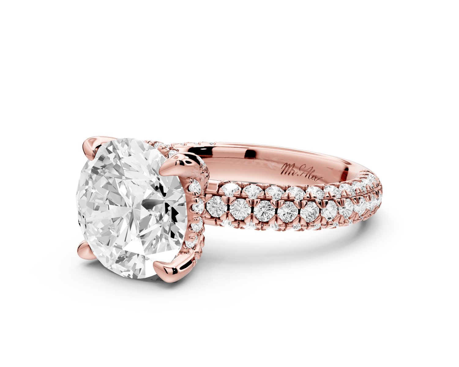 Emilia - 4ct 18k rose gold round Hidden Halo Diamond Crown Rollover Pavé Engagement Ring - Mr. Alex Jewelry