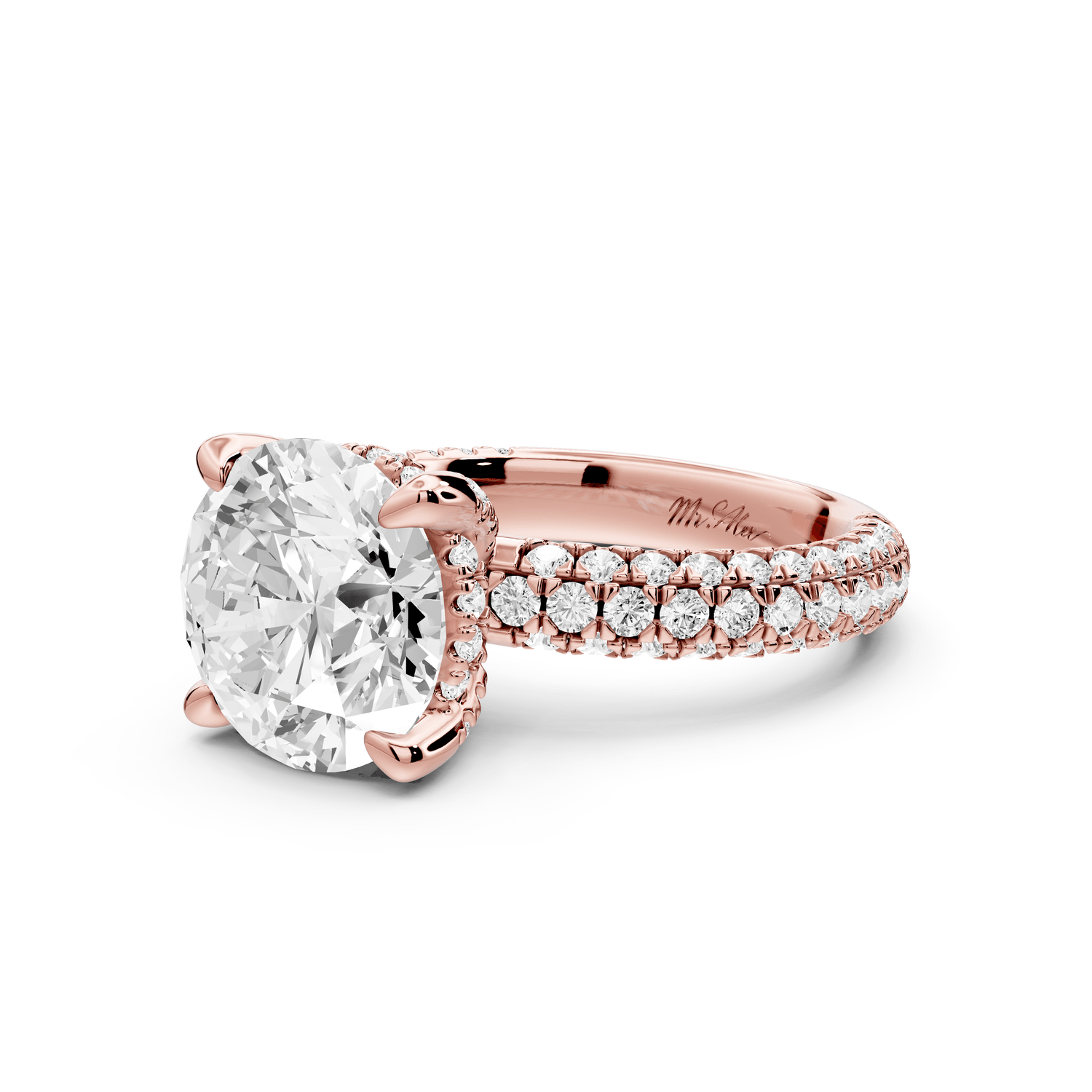 Emilia - 4ct 18k rose gold round Hidden Halo Diamond Crown Rollover Pavé Engagement Ring - Mr. Alex Jewelry