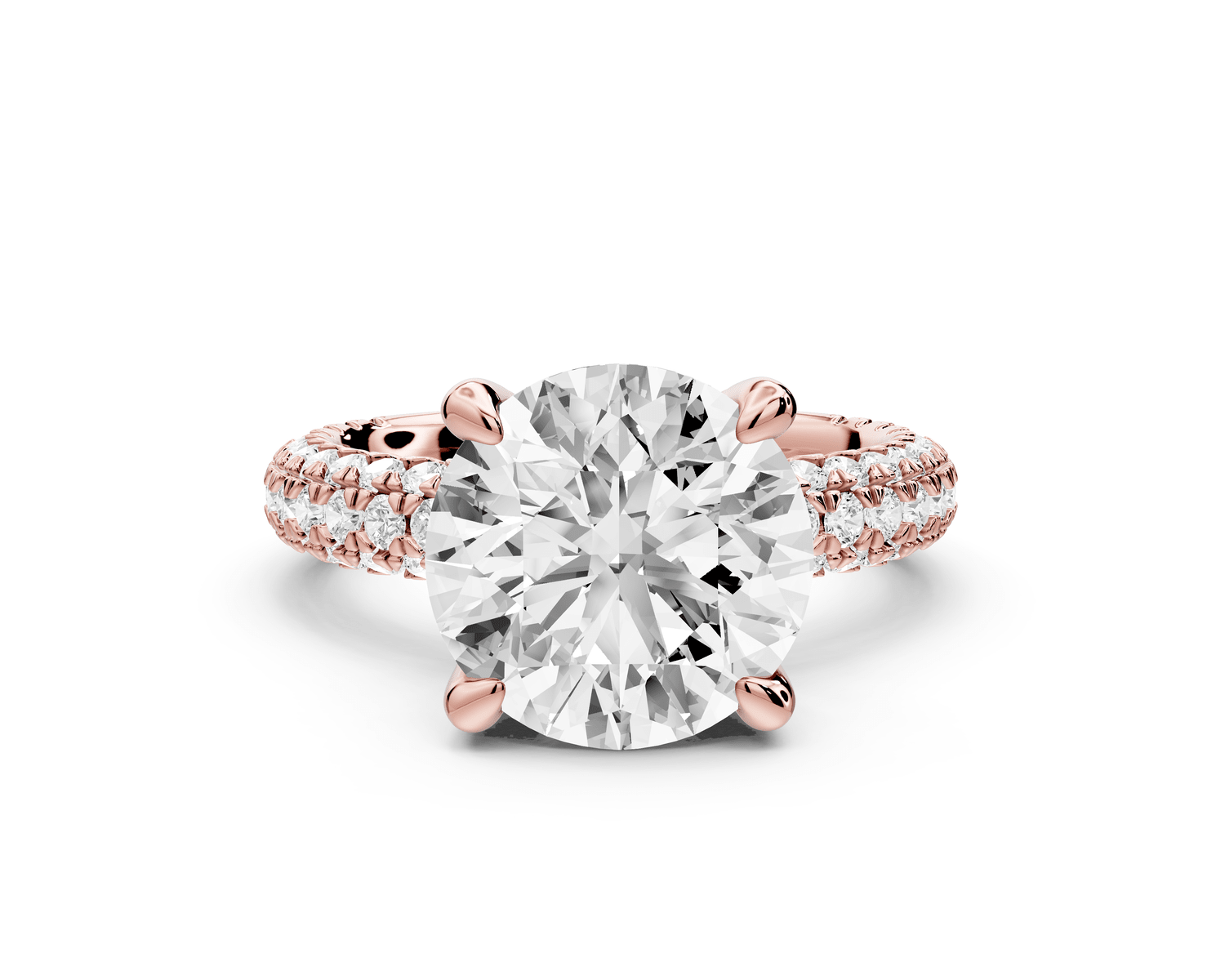 Emilia - 4ct 18k rose gold round Hidden Halo Diamond Crown Rollover Pavé Engagement Ring - Mr. Alex Jewelry