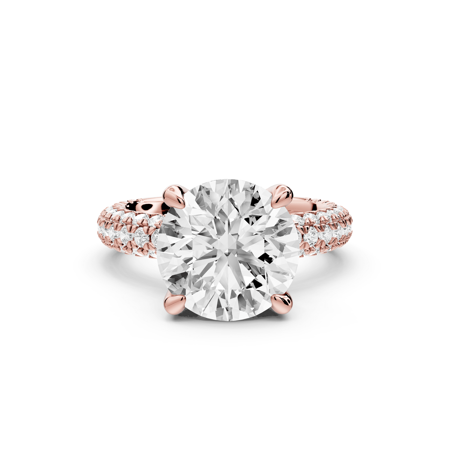 Emilia - 4ct 18k rose gold round Hidden Halo Diamond Crown Rollover Pavé Engagement Ring - Mr. Alex Jewelry