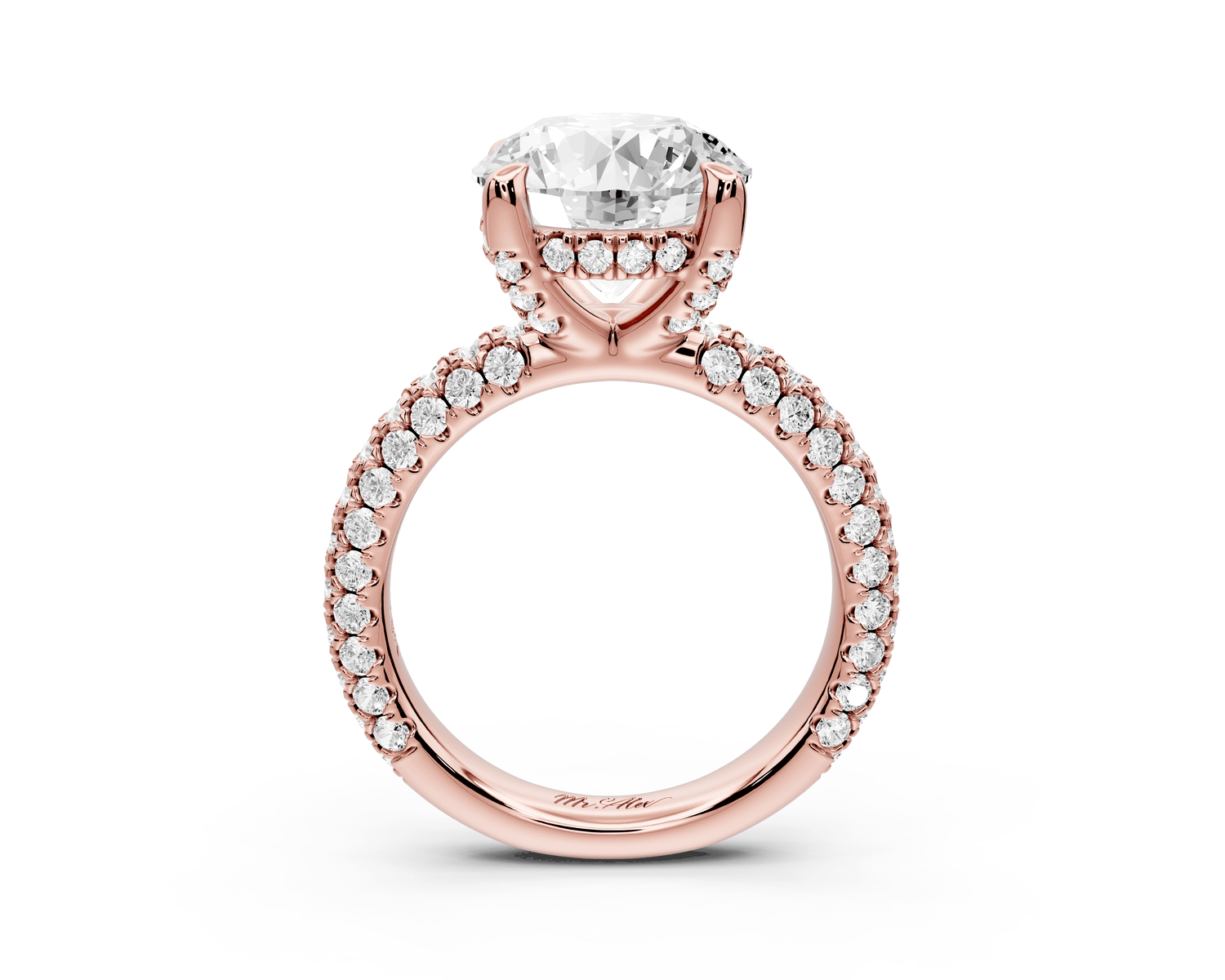 Emilia - 4ct 18k rose gold round Hidden Halo Diamond Crown Rollover Pavé Engagement Ring - Mr. Alex Jewelry