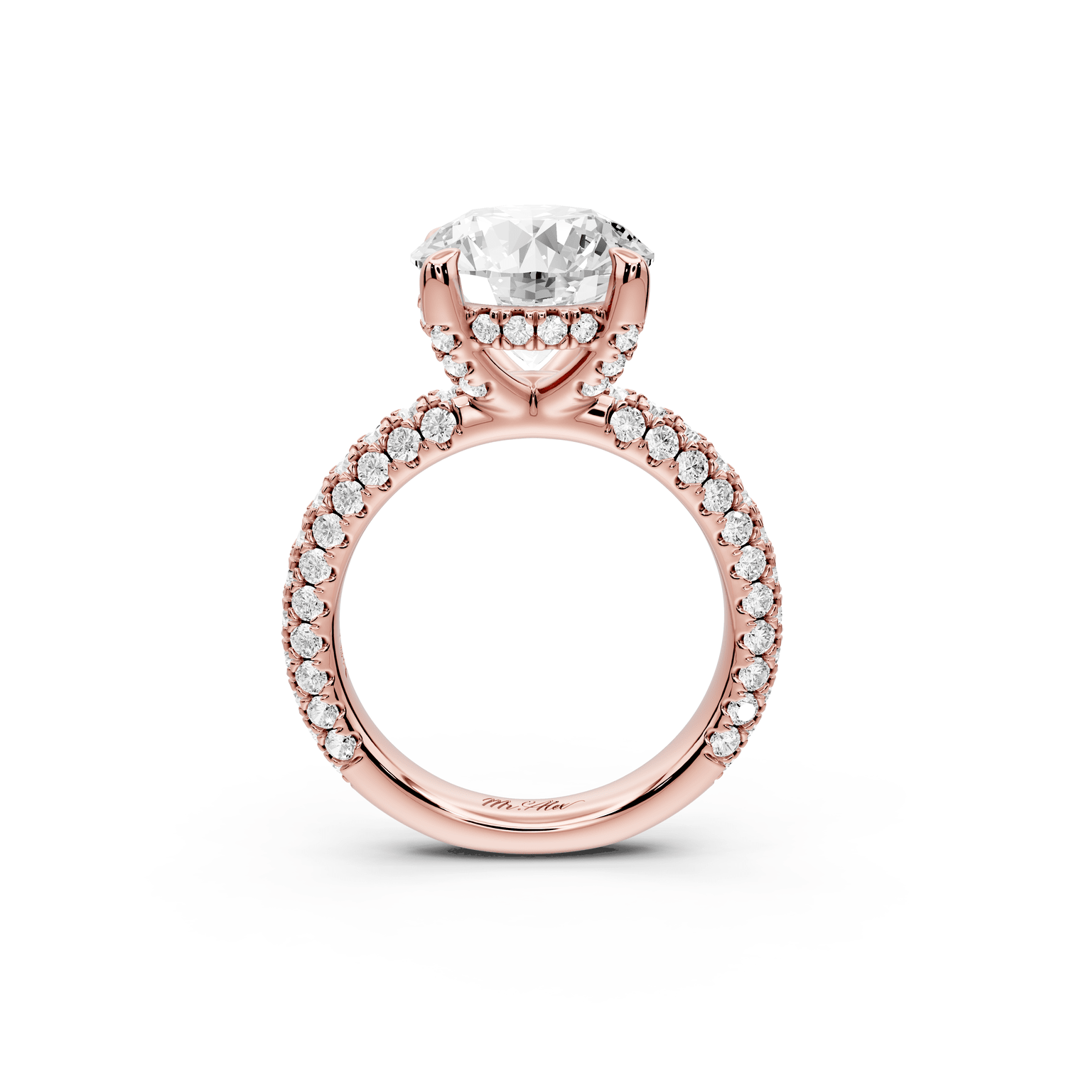 Emilia - 4ct 18k rose gold round Hidden Halo Diamond Crown Rollover Pavé Engagement Ring - Mr. Alex Jewelry