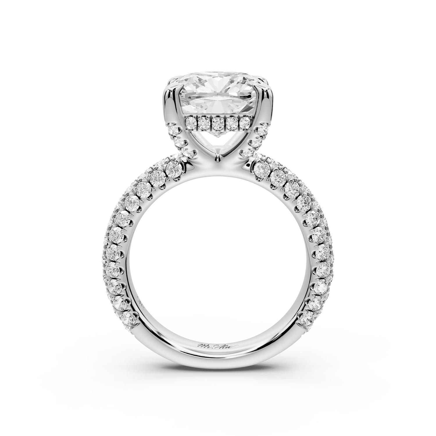 Emilia - 4ct 18k white gold cushion Hidden Halo Diamond Crown Rollover Pavé Engagement Ring - Mr. Alex Jewelry