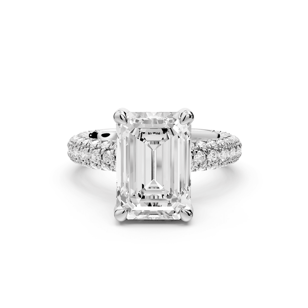 Emilia - 4ct 18k white gold emerald Hidden Halo Diamond Crown Rollover Pavé Engagement Ring - Mr. Alex Jewelry