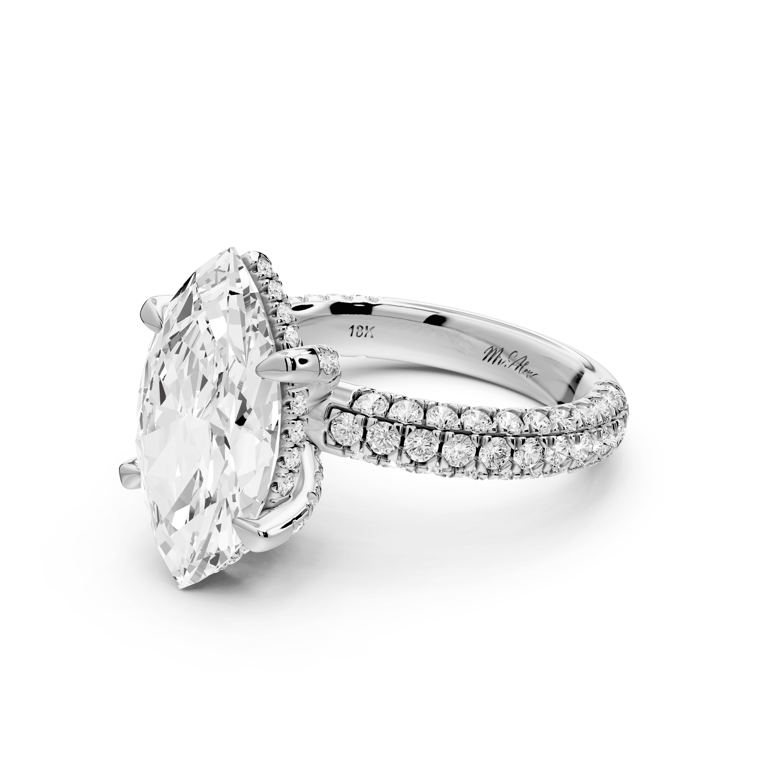 Emilia - 4ct 18k white gold marquise Hidden Halo Diamond Crown Rollover Pavé Engagement Ring - Mr. Alex Jewelry