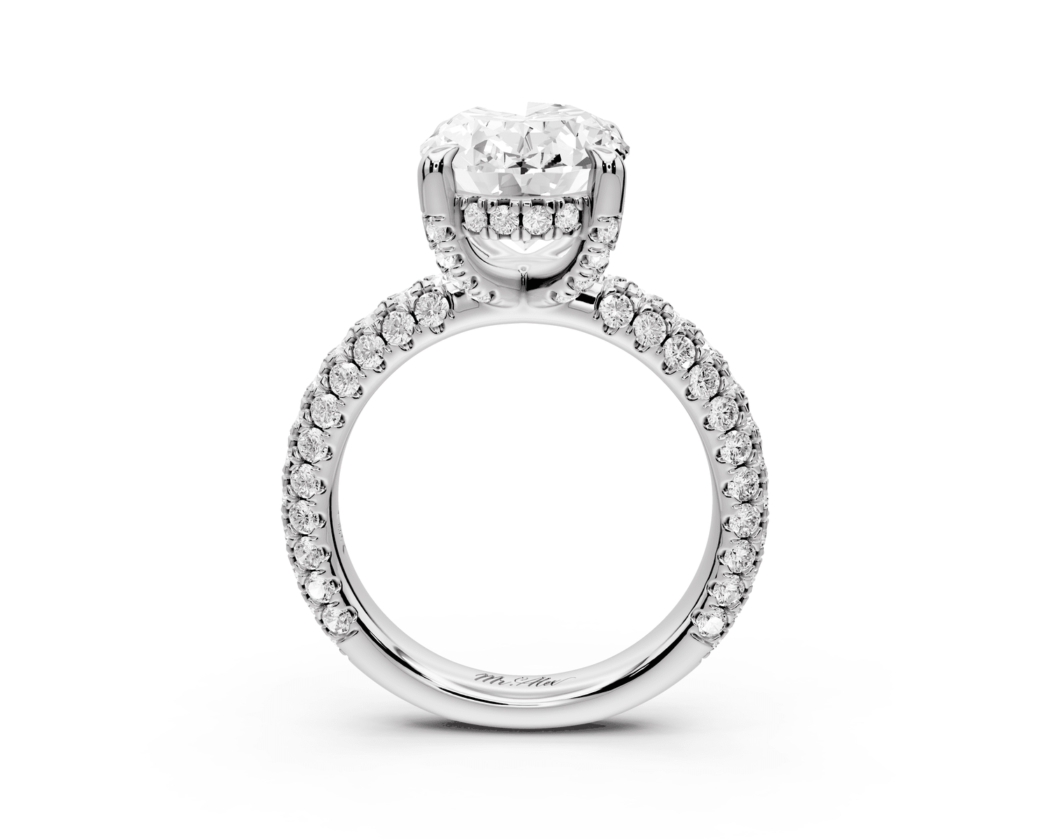 Emilia - 4ct 18k white gold oval Hidden Halo Diamond Crown Rollover Pavé Engagement Ring - Mr. Alex Jewelry