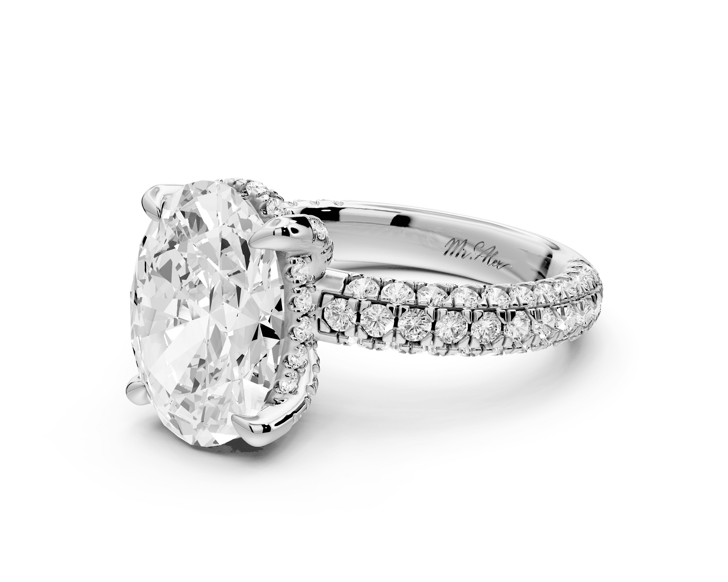 Emilia - 4ct 18k white gold oval Hidden Halo Diamond Crown Rollover Pavé Engagement Ring - Mr. Alex Jewelry