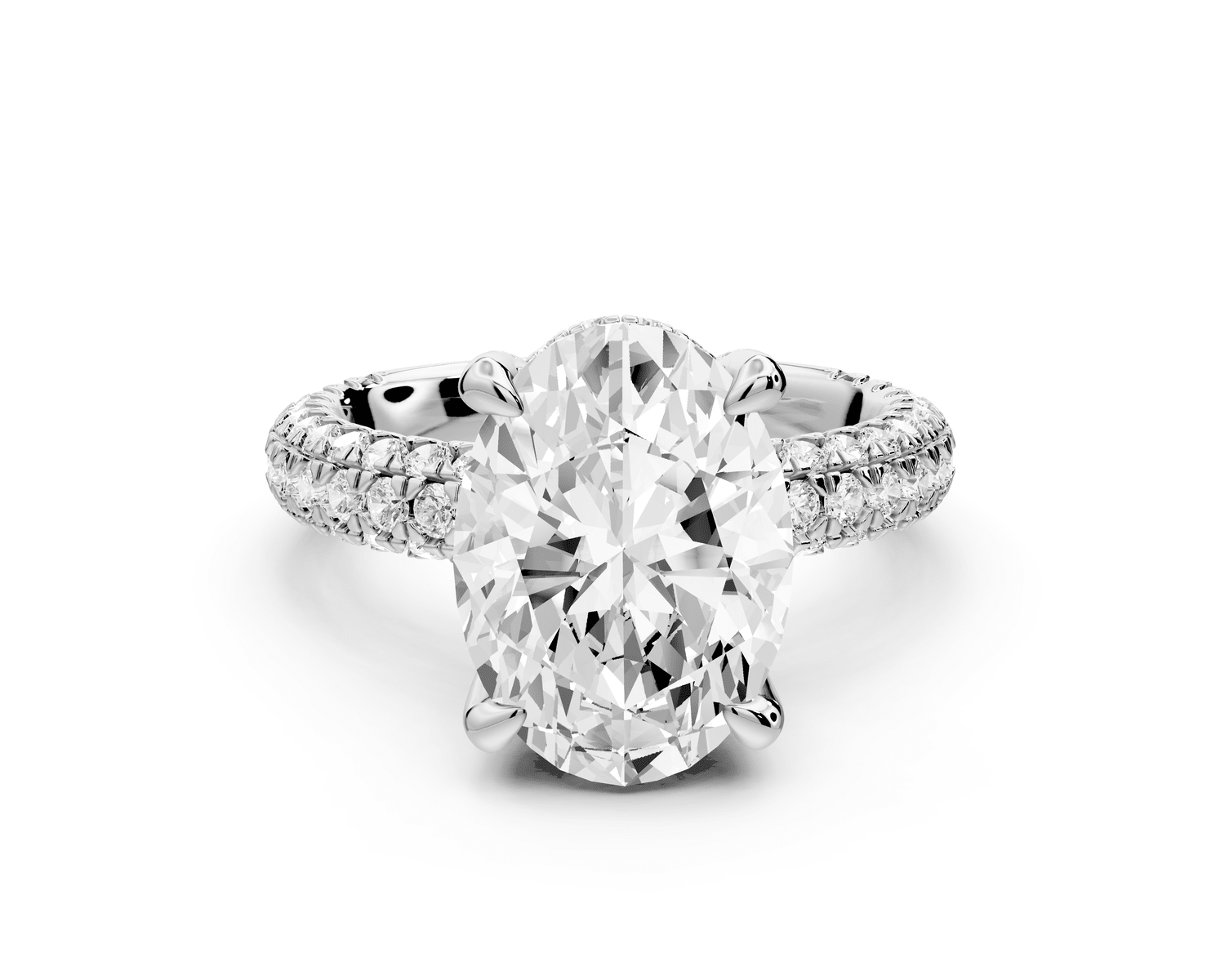 Emilia - 4ct 18k white gold oval Hidden Halo Diamond Crown Rollover Pavé Engagement Ring - Mr. Alex Jewelry