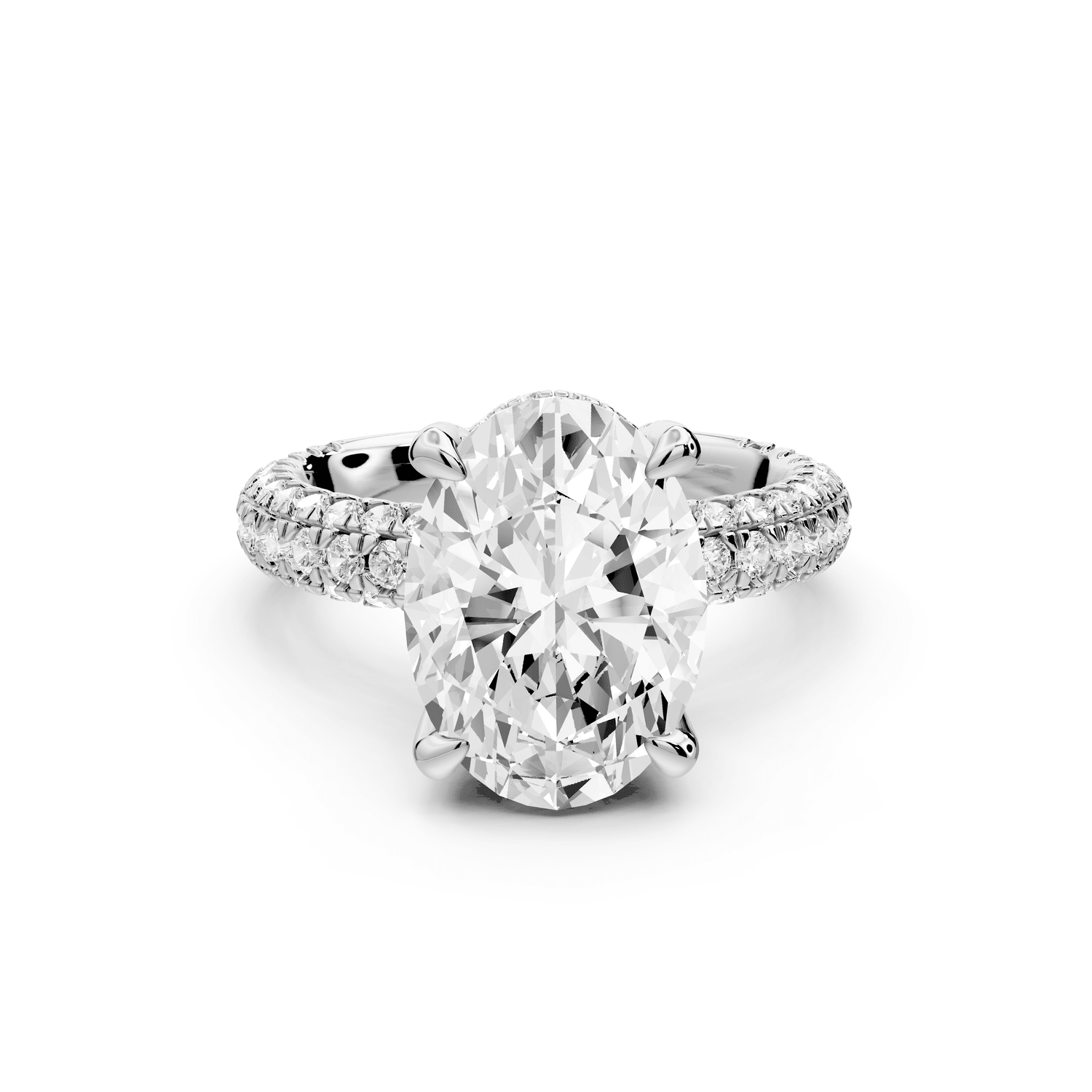 Emilia - 4ct 18k white gold oval Hidden Halo Diamond Crown Rollover Pavé Engagement Ring - Mr. Alex Jewelry