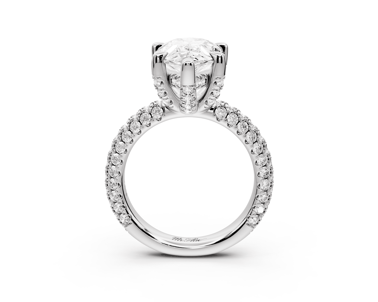 Emilia - 4ct 18k white gold pear Hidden Halo Diamond Crown Rollover Pavé Engagement Ring - Mr. Alex Jewelry