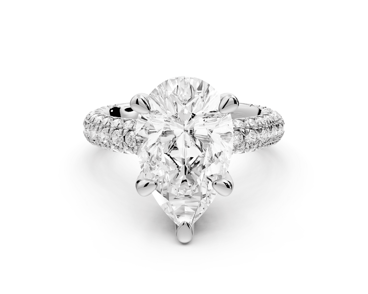 Emilia - 4ct 18k white gold pear Hidden Halo Diamond Crown Rollover Pavé Engagement Ring - Mr. Alex Jewelry
