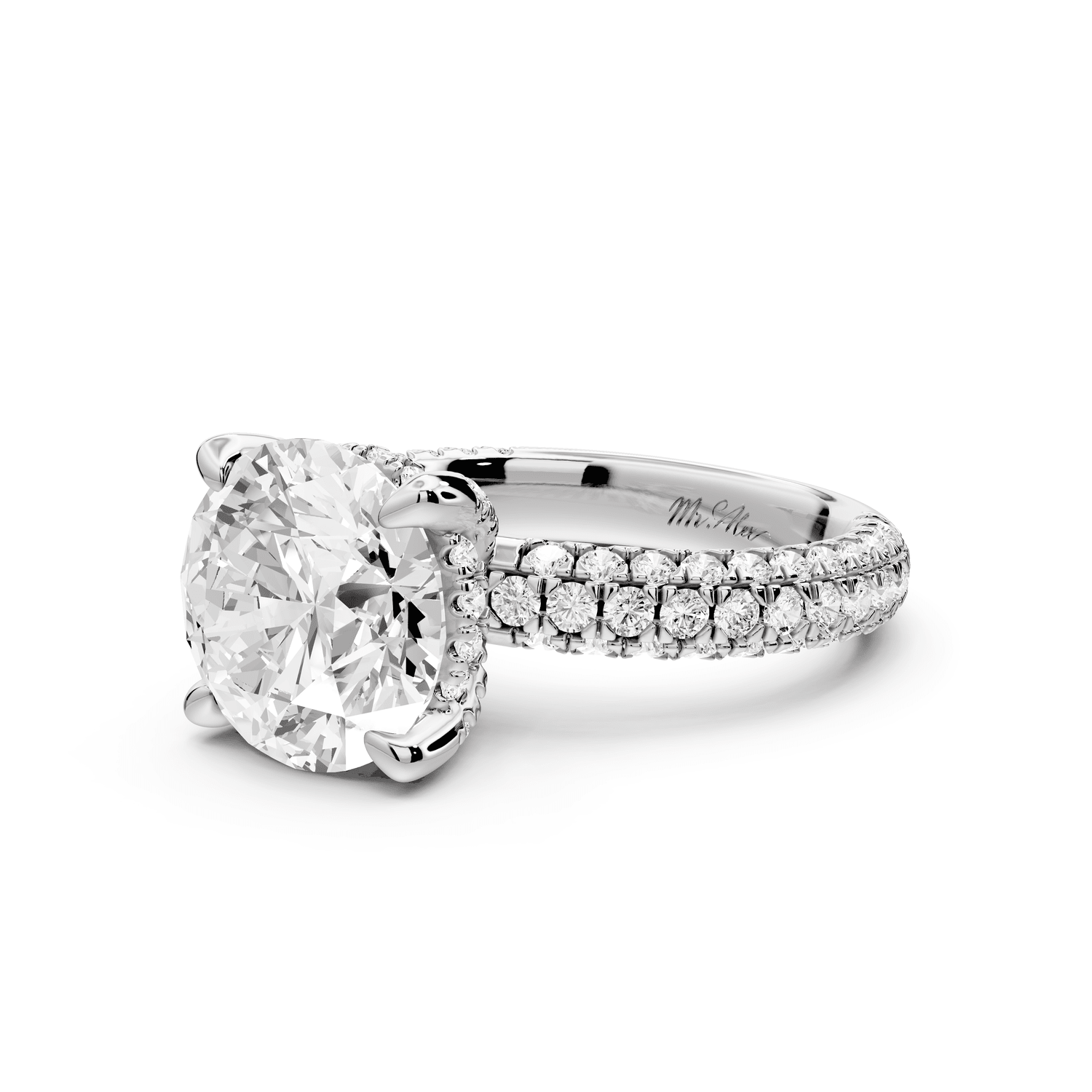 Emilia - 4ct 18k white gold round Hidden Halo Diamond Crown Rollover Pavé Engagement Ring - Mr. Alex Jewelry