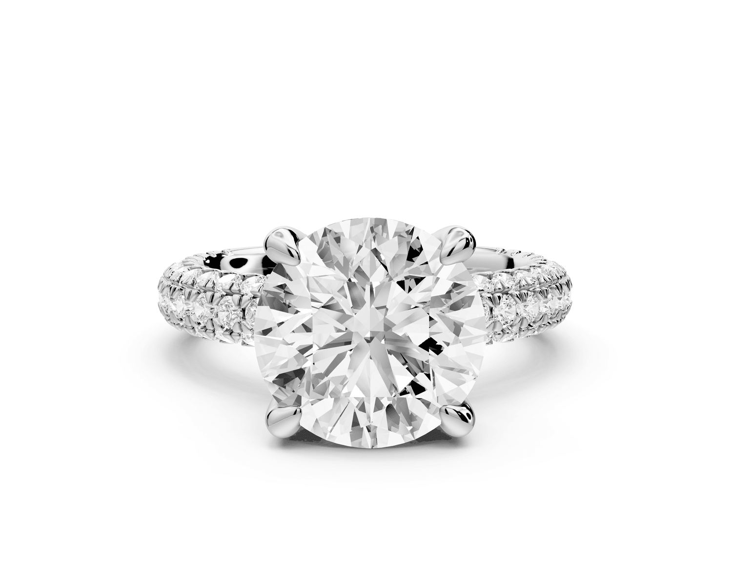 Emilia - 4ct 18k white gold round Hidden Halo Diamond Crown Rollover Pavé Engagement Ring - Mr. Alex Jewelry