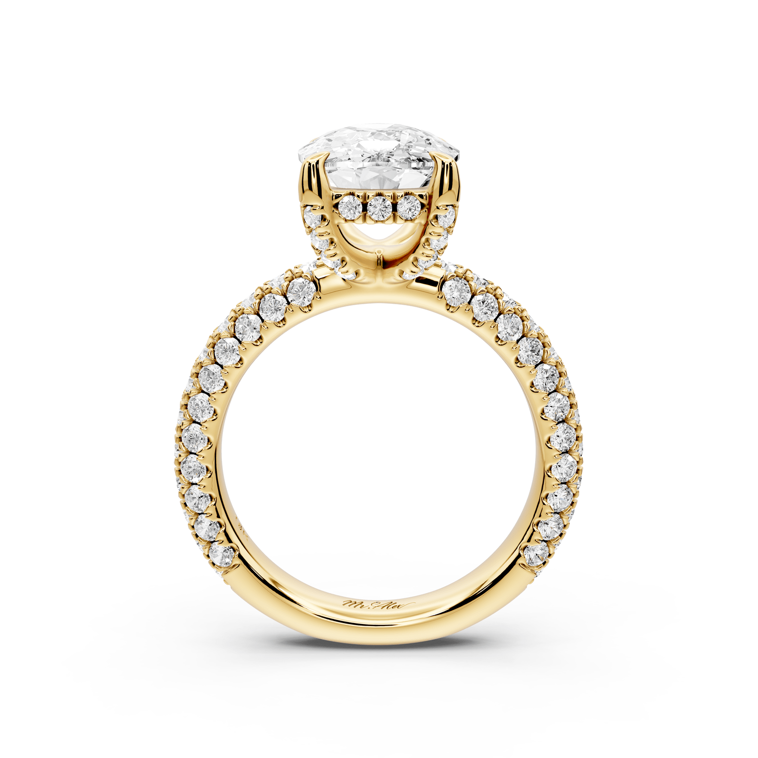 Emilia - 4ct 18k yellow gold ecushion Hidden Halo Diamond Crown Rollover Pavé Engagement Ring - Mr. Alex Jewelry