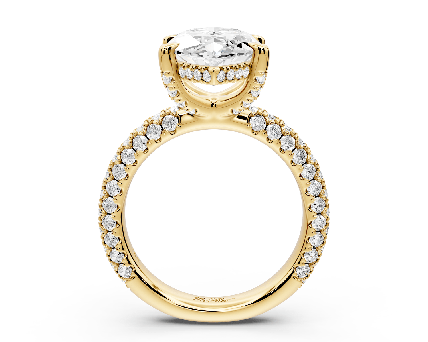 Emilia - 4ct 18k yellow gold marquise Hidden Halo Diamond Crown Rollover Pavé Engagement Ring - Mr. Alex Jewelry