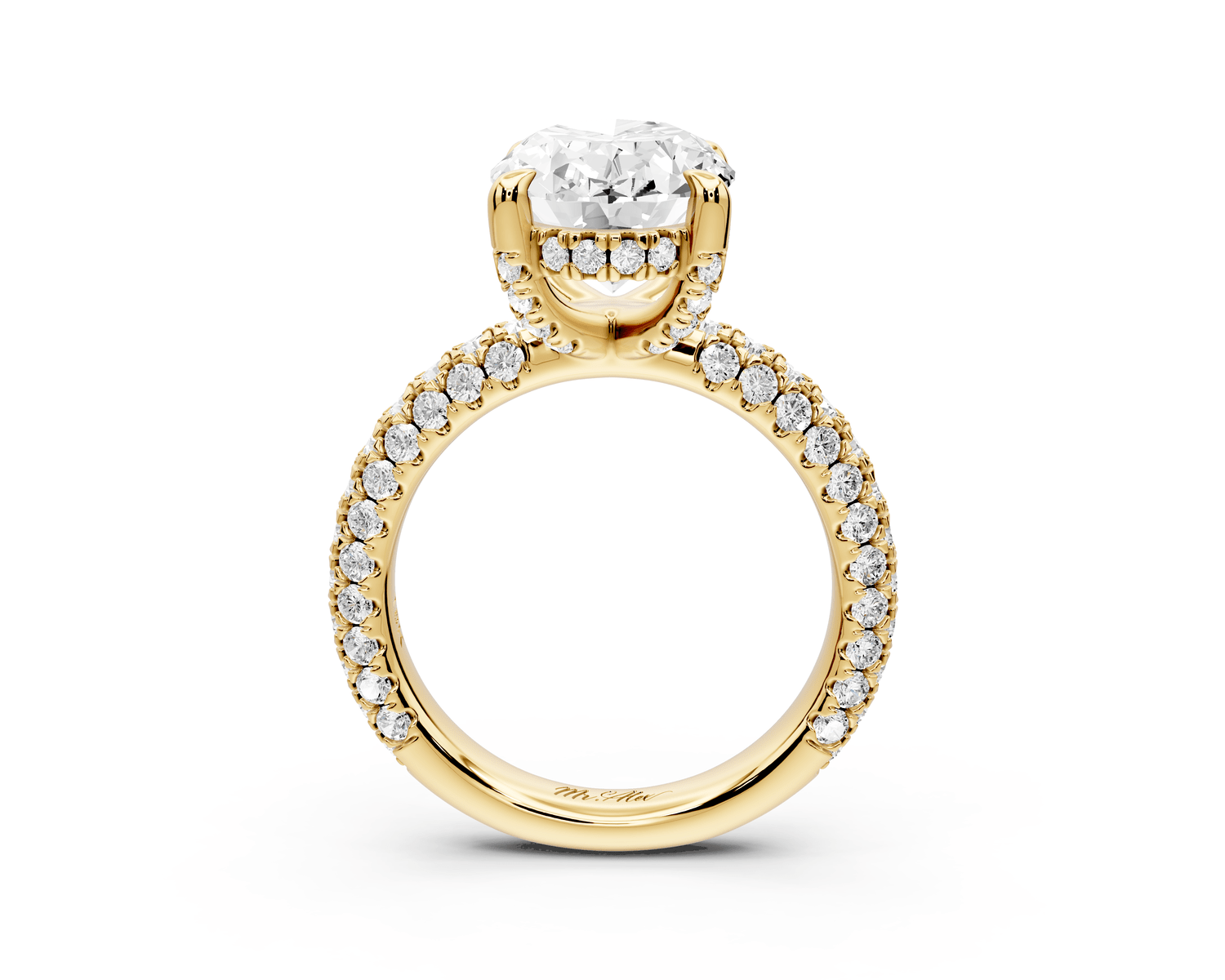 Emilia - 4ct 18k yellow gold oval Hidden Halo Diamond Crown Rollover Pavé Engagement Ring - Mr. Alex Jewelry