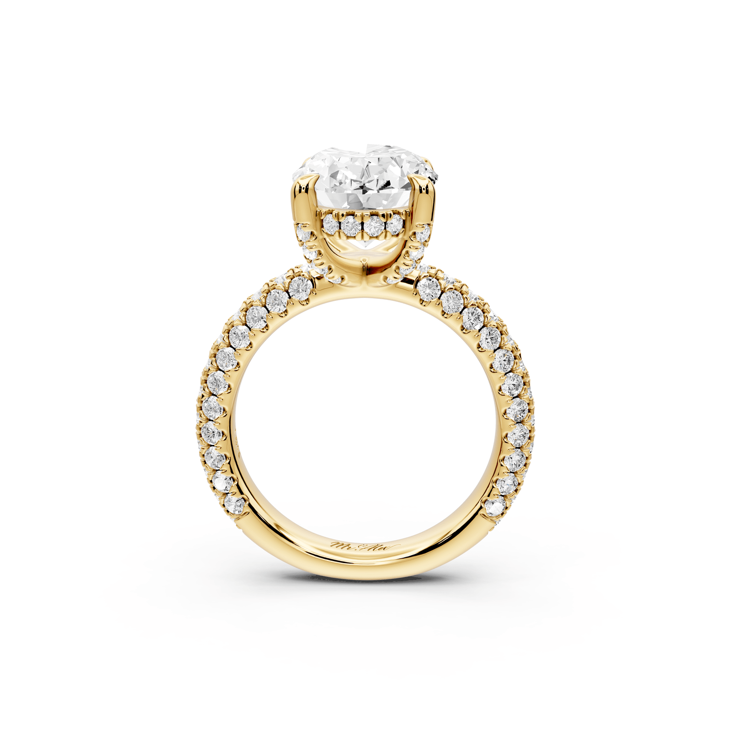 Emilia - 4ct 18k yellow gold oval Hidden Halo Diamond Crown Rollover Pavé Engagement Ring - Mr. Alex Jewelry