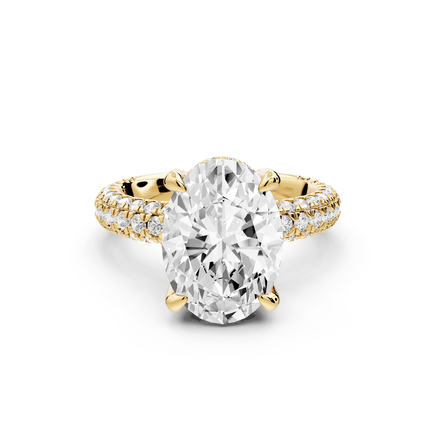 Emilia - 4ct 18k yellow gold oval Hidden Halo Diamond Crown Rollover Pavé Engagement Ring - Mr. Alex Jewelry