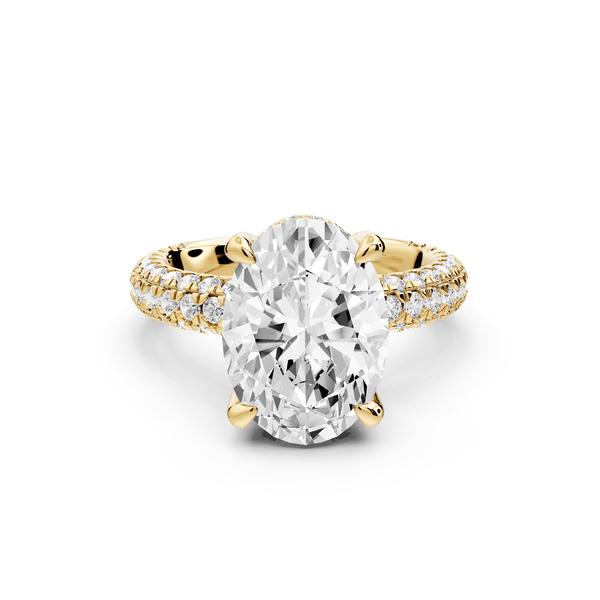 Emilia - 4ct 18k yellow gold oval Hidden Halo Diamond Crown Rollover Pavé Engagement Ring - Mr. Alex Jewelry