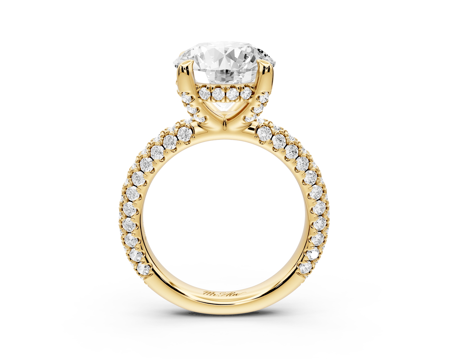 Emilia - 4ct 18k yellow gold round Hidden Halo Diamond Crown Rollover Pavé Engagement Ring - Mr. Alex Jewelry