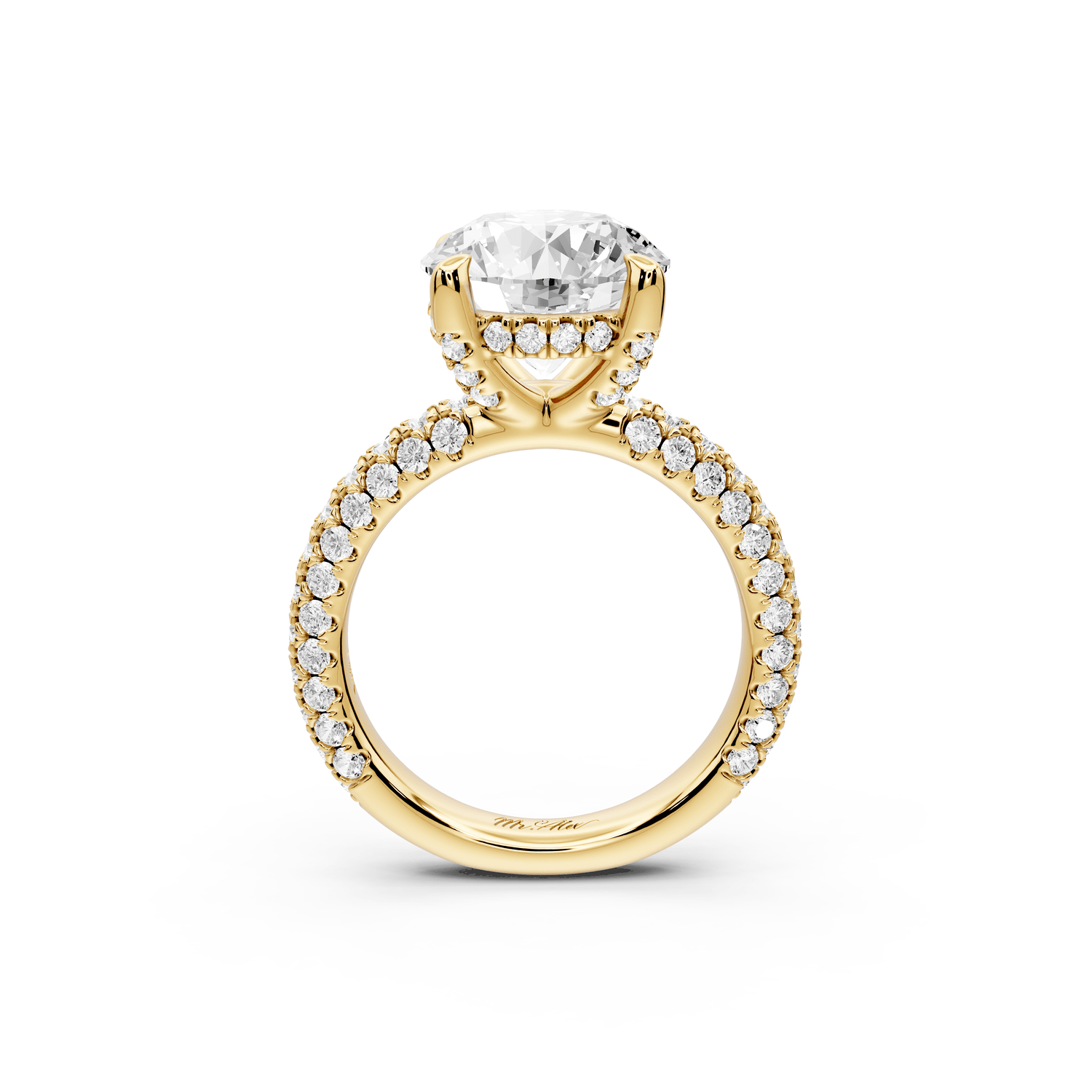 Emilia - 4ct 18k yellow gold round Hidden Halo Diamond Crown Rollover Pavé Engagement Ring - Mr. Alex Jewelry