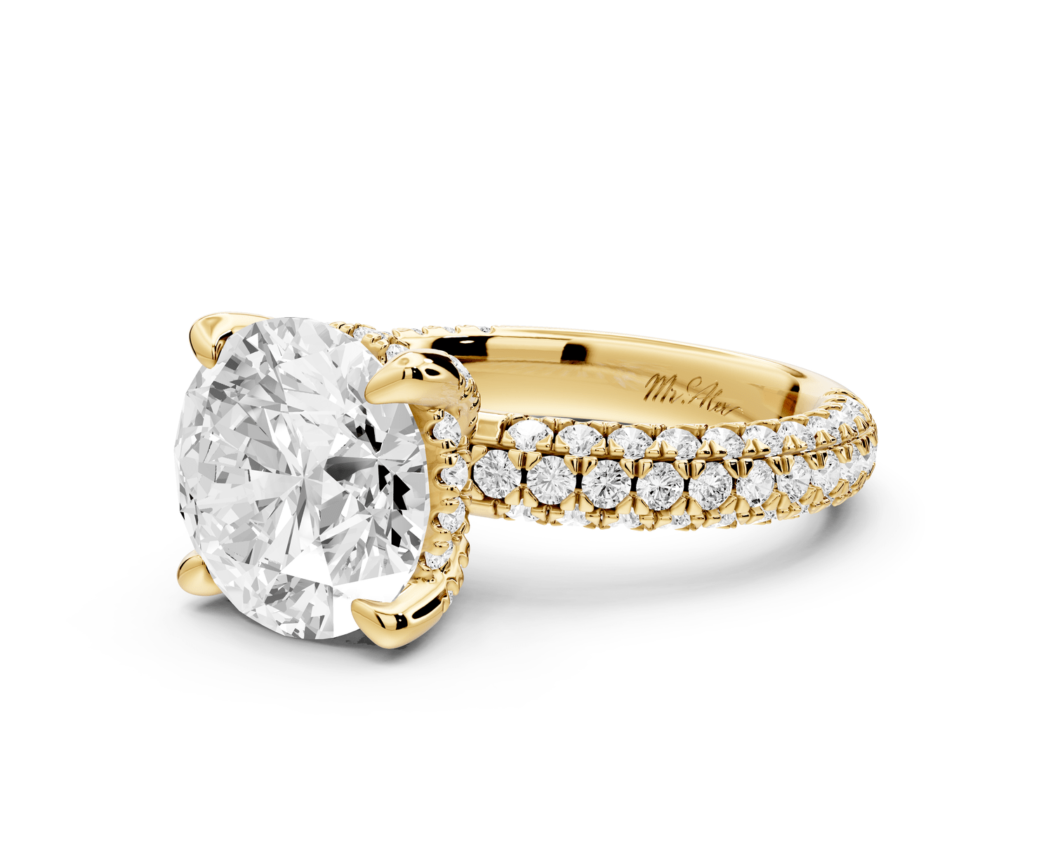 Emilia - 4ct 18k yellow gold round Hidden Halo Diamond Crown Rollover Pavé Engagement Ring - Mr. Alex Jewelry