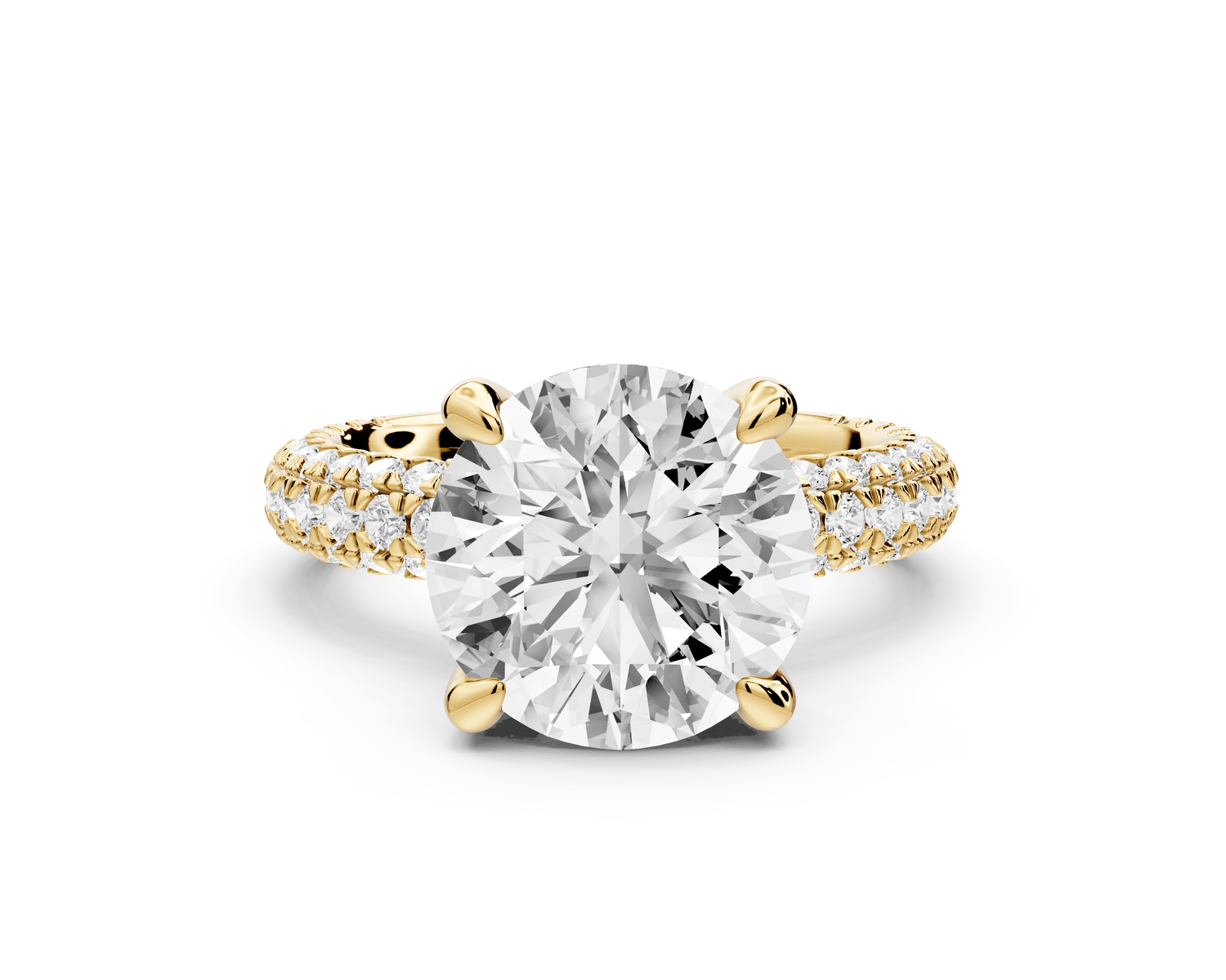 Emilia - 4ct 18k yellow gold round Hidden Halo Diamond Crown Rollover Pavé Engagement Ring - Mr. Alex Jewelry