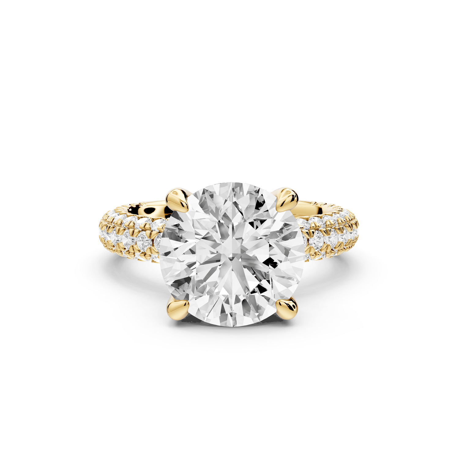 Emilia - 4ct 18k yellow gold round Hidden Halo Diamond Crown Rollover Pavé Engagement Ring - Mr. Alex Jewelry