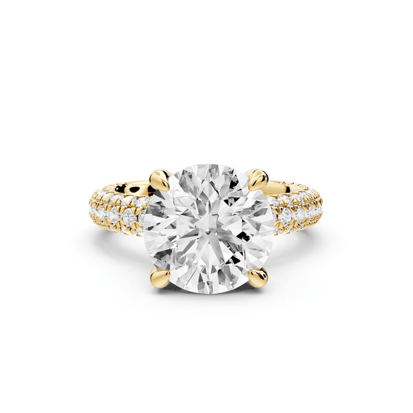 Emilia - 4ct 18k yellow gold round Hidden Halo Diamond Crown Rollover Pavé Engagement Ring - Mr. Alex Jewelry