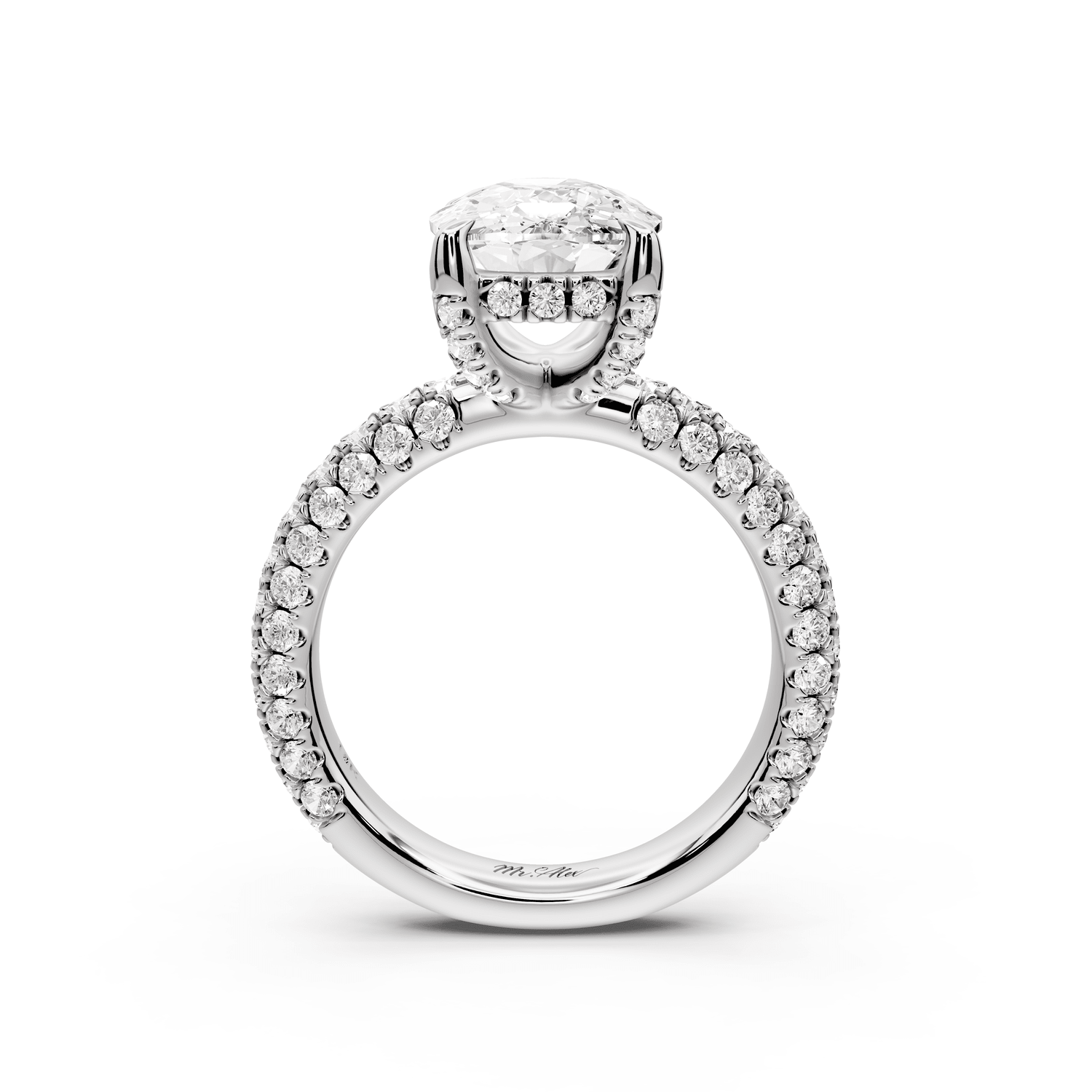 Emilia - 4ct platinum ecushion Hidden Halo Diamond Crown Rollover Pavé Engagement Ring - Mr. Alex Jewelry