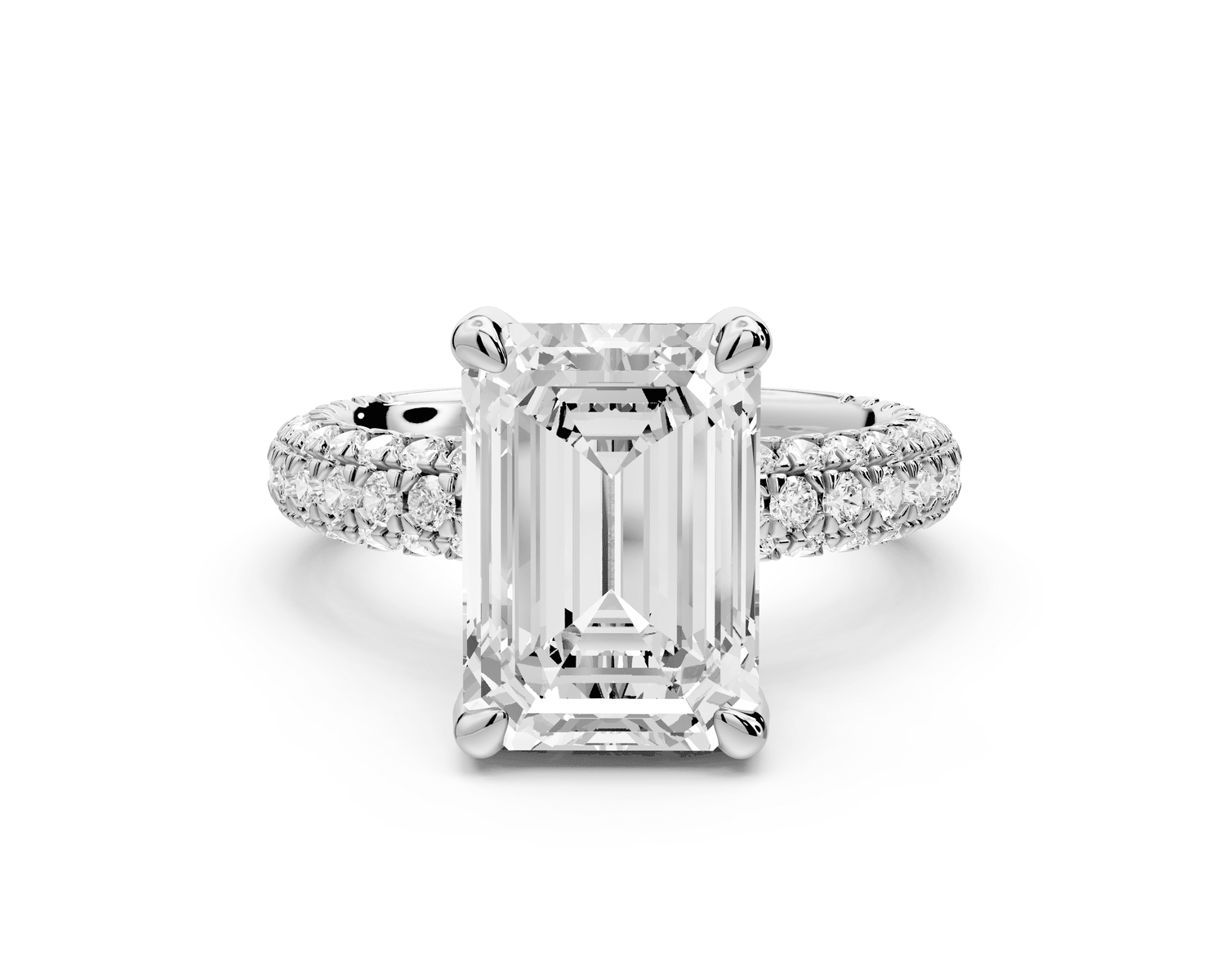 Emilia - 4ct platinum emerald Hidden Halo Diamond Crown Rollover Pavé Engagement Ring - Mr. Alex Jewelry