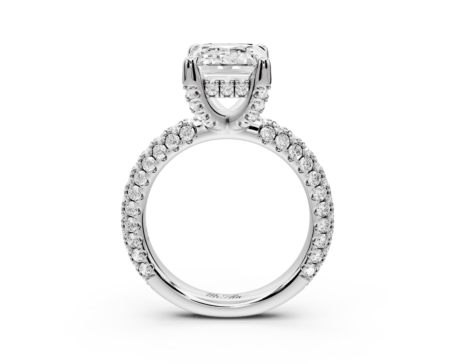 Emilia - 4ct platinum emerald Hidden Halo Diamond Crown Rollover Pavé Engagement Ring - Mr. Alex Jewelry