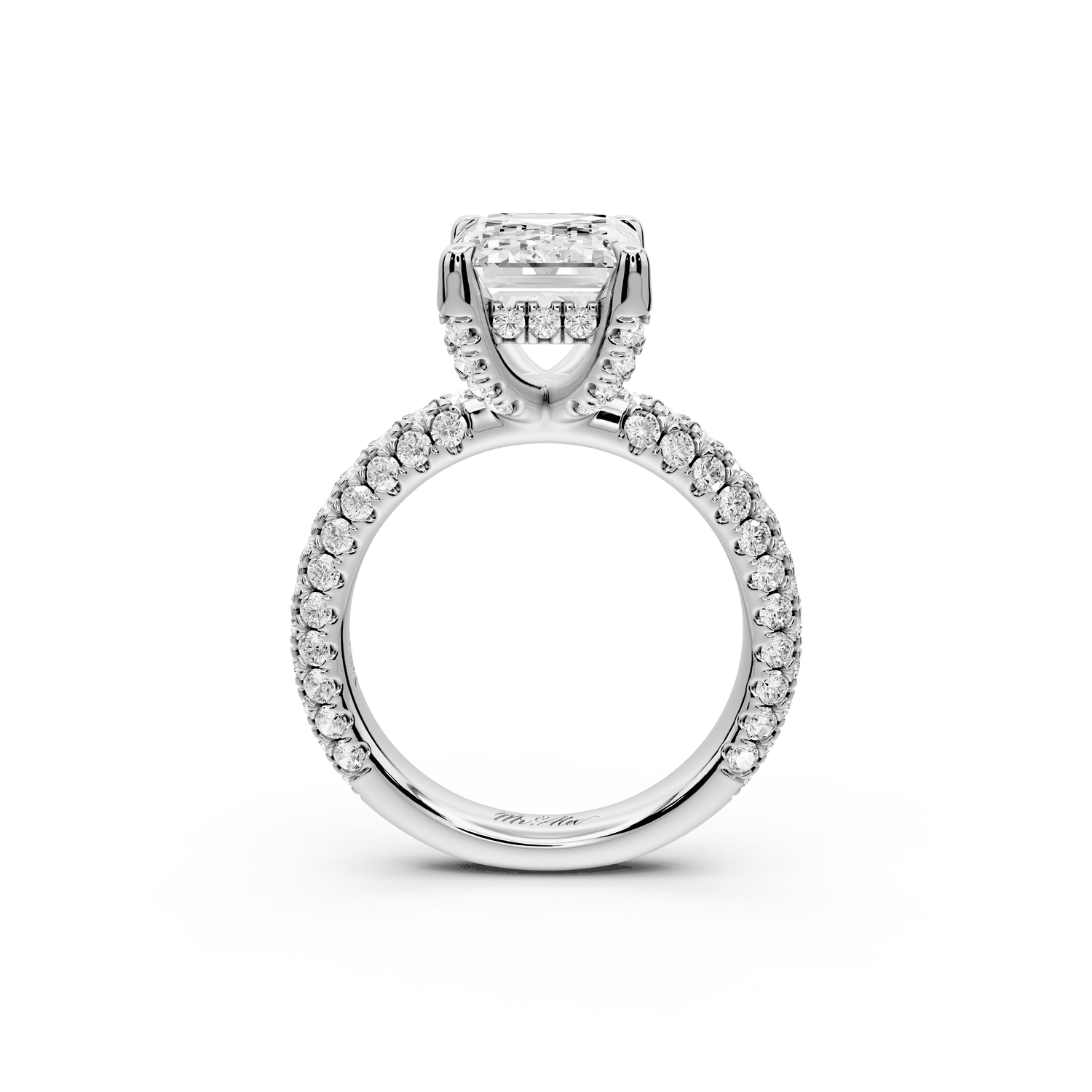 Emilia - 4ct platinum emerald Hidden Halo Diamond Crown Rollover Pavé Engagement Ring - Mr. Alex Jewelry
