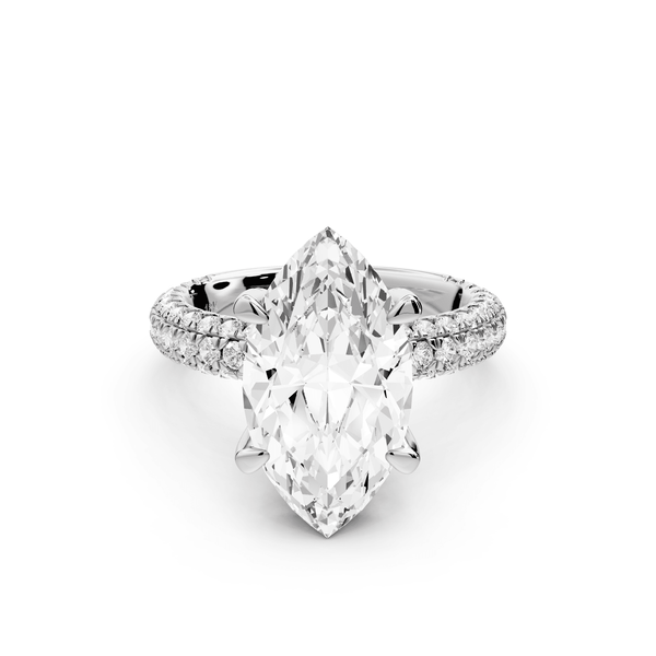 Emilia - 4ct platinum marquise Hidden Halo Diamond Crown Rollover Pavé Engagement Ring - Mr. Alex Jewelry