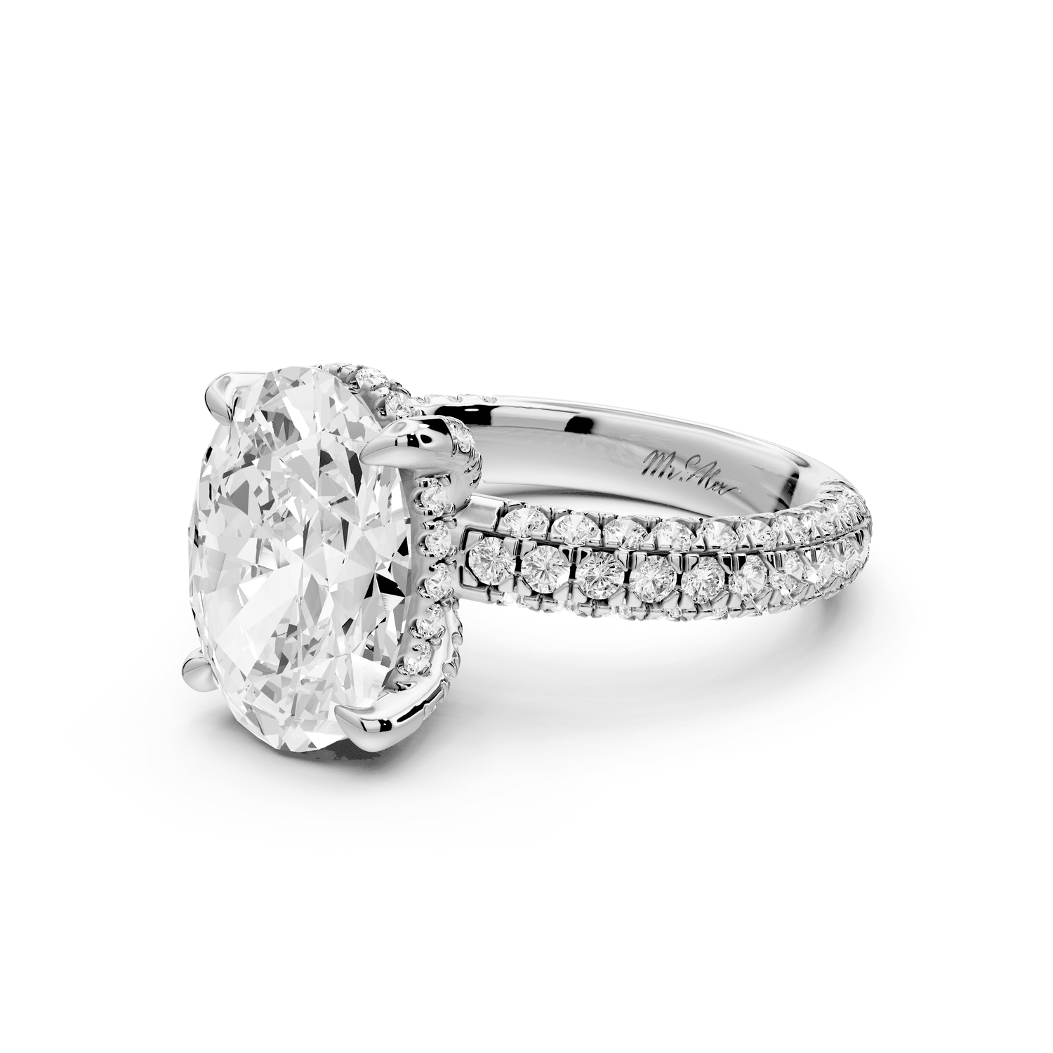 Emilia - 4ct platinum oval Hidden Halo Diamond Crown Rollover Pavé Engagement Ring - Mr. Alex Jewelry