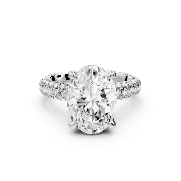 Emilia - 4ct platinum oval Hidden Halo Diamond Crown Rollover Pavé Engagement Ring - Mr. Alex Jewelry