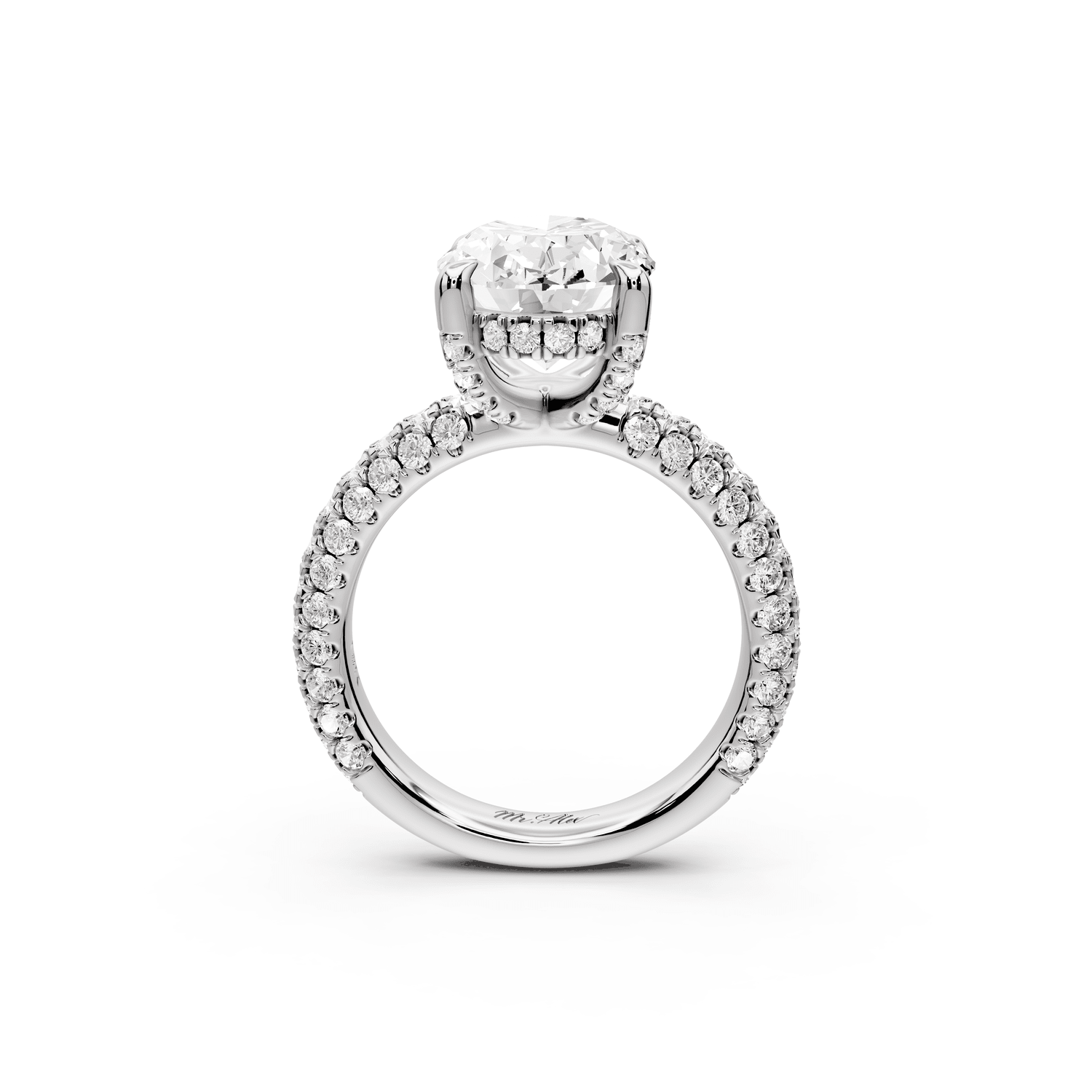 Emilia - 4ct platinum oval Hidden Halo Diamond Crown Rollover Pavé Engagement Ring - Mr. Alex Jewelry