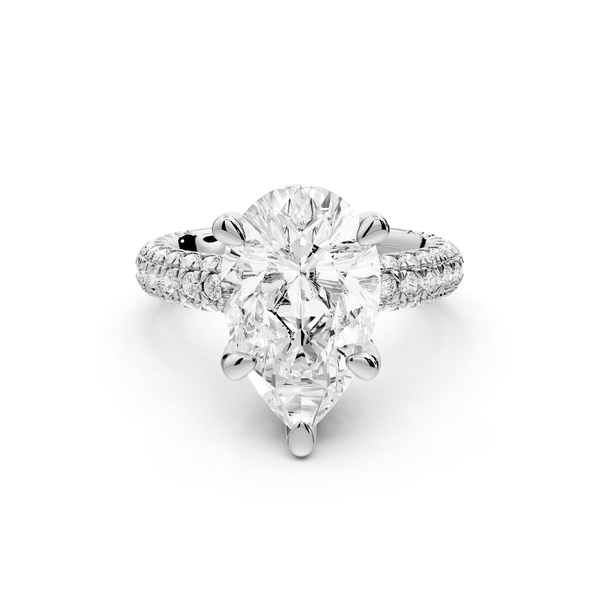 Emilia - 4ct platinum pear Hidden Halo Diamond Crown Rollover Pavé Engagement Ring - Mr. Alex Jewelry