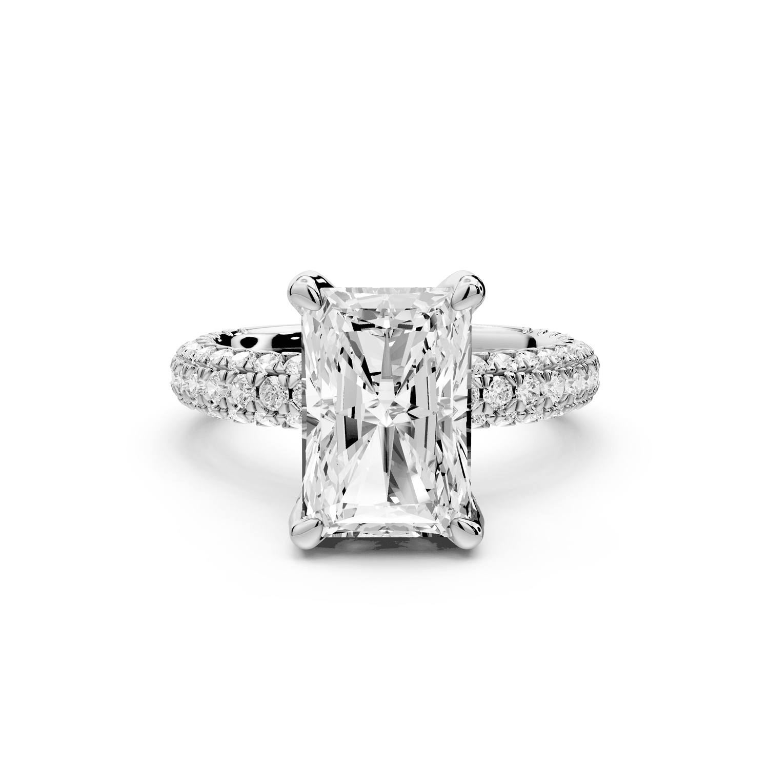 Emilia - 4ct platinum radiant Hidden Halo Diamond Crown Rollover Pavé Engagement Ring - Mr. Alex Jewelry