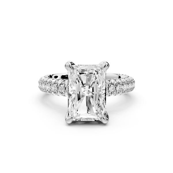 Emilia - 4ct platinum radiant Hidden Halo Diamond Crown Rollover Pavé Engagement Ring - Mr. Alex Jewelry