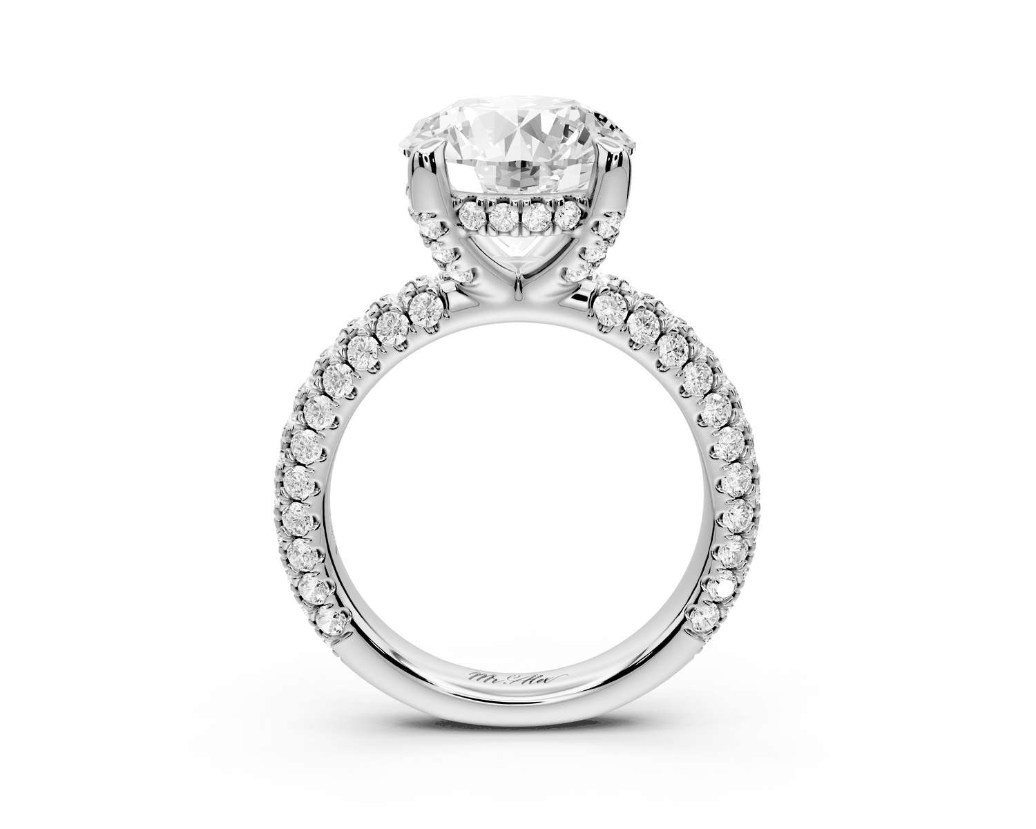 Emilia - 4ct platinum round Hidden Halo Diamond Crown Rollover Pavé Engagement Ring - Mr. Alex Jewelry
