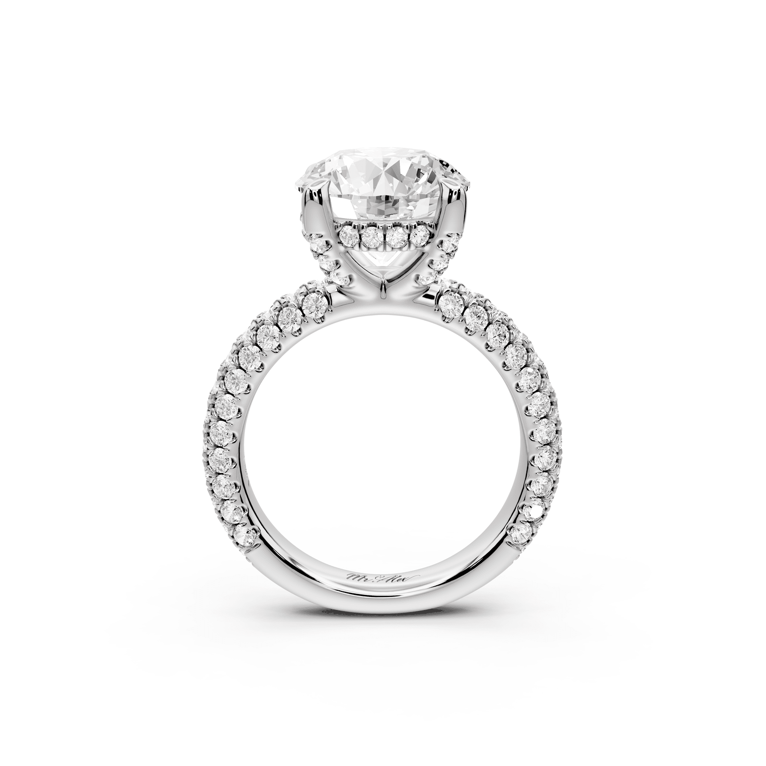 Emilia - 4ct platinum round Hidden Halo Diamond Crown Rollover Pavé Engagement Ring - Mr. Alex Jewelry