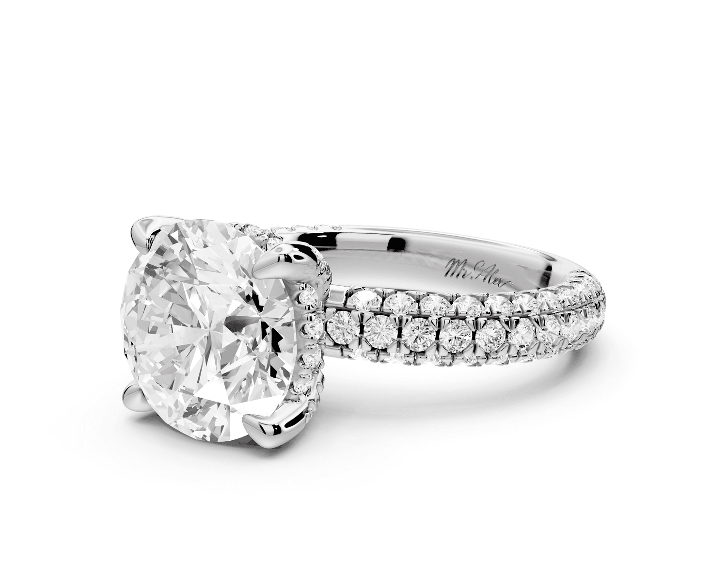 Emilia - 4ct platinum round Hidden Halo Diamond Crown Rollover Pavé Engagement Ring - Mr. Alex Jewelry
