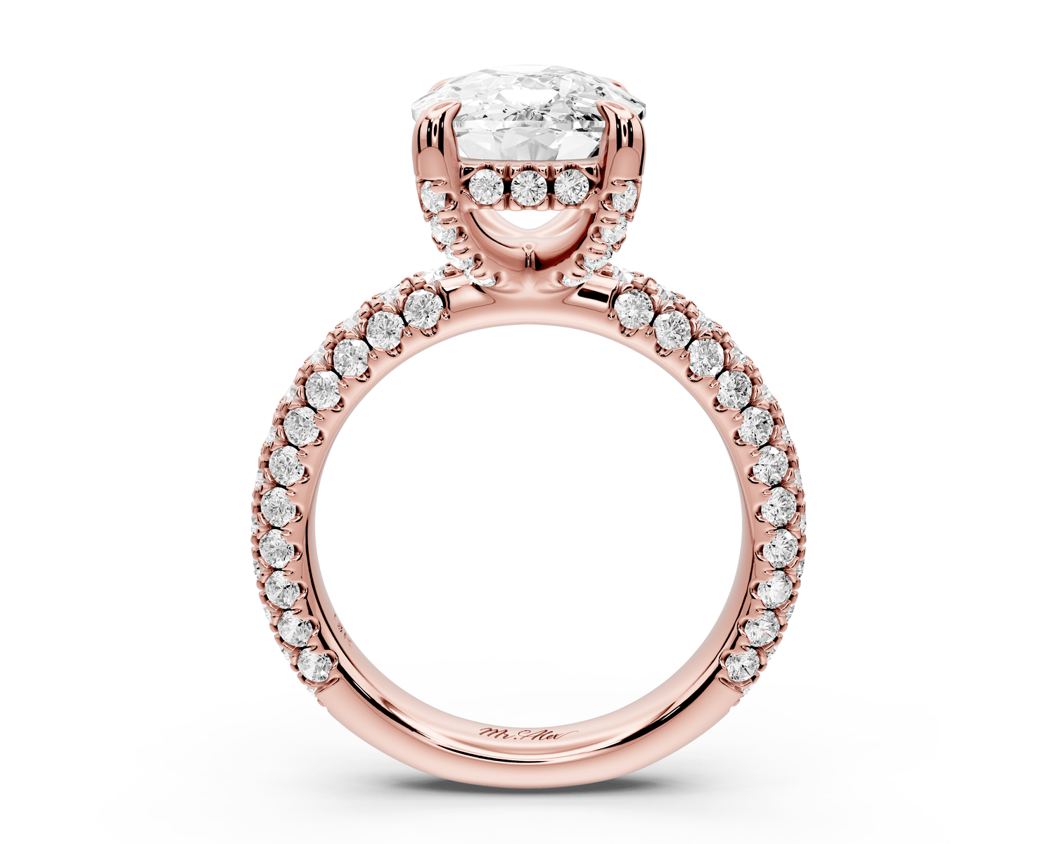 Emilia - 5ct 14k rose gold ecushion Hidden Halo Diamond Crown Rollover Pavé Engagement Ring - Mr. Alex Jewelry